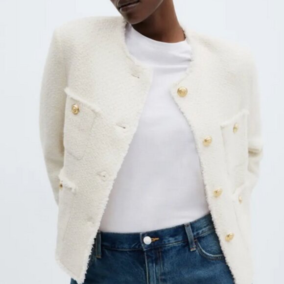 Mango Pocket Tweed Jacket w/ Gold Buttons | Size M - Picture 4 of 11